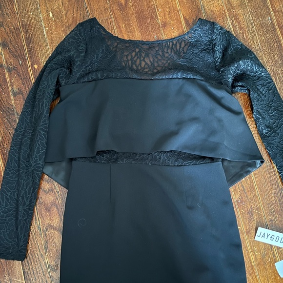 Jay Godfrey Elegant Black Lace Overlay Popover Midi Dress size 6 - Picture 5 of 5